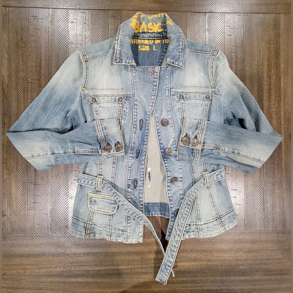 Vintage Y2K Miss Sixty Denim Jeans Military Jacket Avant Garde Teen Large